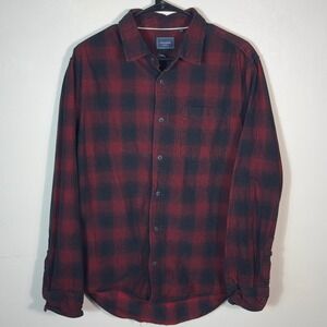 7‎ Diamonds Mens Large Corduroy Plaid Button Up Shirt Red Black